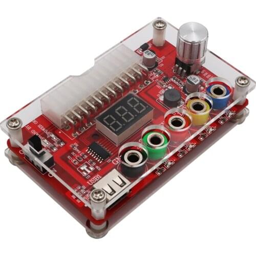 ATX 24 Pins Power Supply Breakout Board and Acrylic Case Kit Module Adapter Power Connector Support 3.3V/5V/12V 1.8V-10.8V(ADJ)