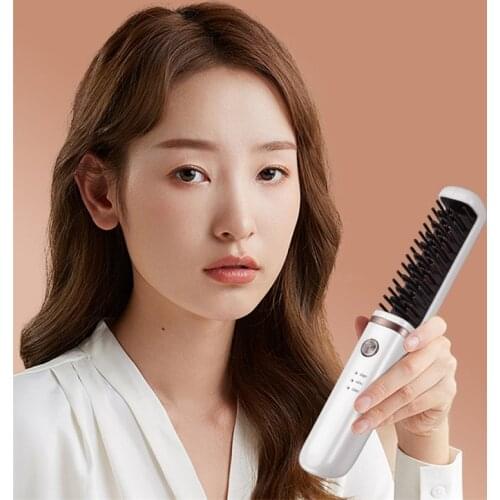 Professional Electric Hair Straightener Comb Cordless Hair Curler Dual-Use Hairdresser Tools USB Rechargeable Ionic Hair Brush