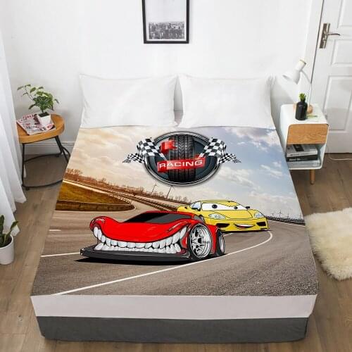 Car Cartoon Kids Elastic fitted sheet bed sheet With An Elastic Band 150x200 Mattress Cover Bed cover for children baby racing