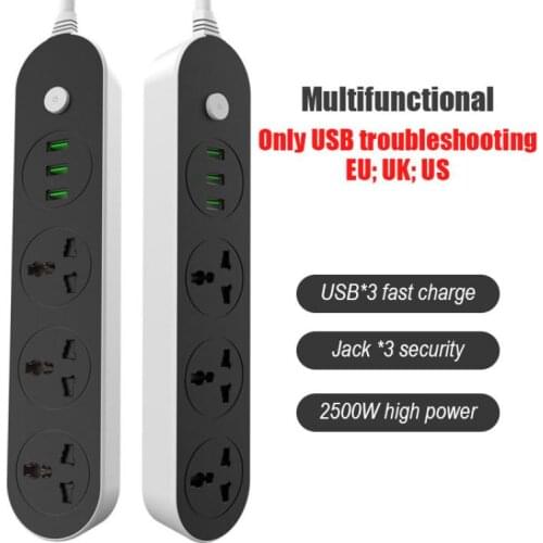 UK EU US Plug Power Socket Accessories High-Power Socket Extension Strip Smart Socket 3USB Charging Ports 2500W PC Sockets 2M