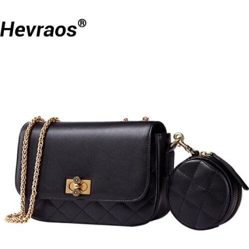 Genuine Leather Chain Crossbody Bags For Women 2021 Small Shoulder Simple Classic Design Female Travel Handbags with Coin Purse