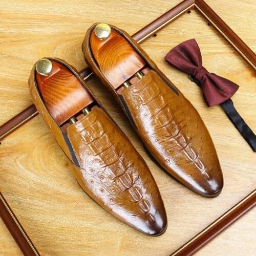 Alligator Style Mens Leather Shoes Genuine Leather Oxford Shoes for Men Luxury Dress Shoes Slipon Wedding Shoes Leather Brogues