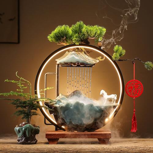New Chinese style The flow of water humidifier fountain geomantic garden decoration accessories ceramic home accessories Led