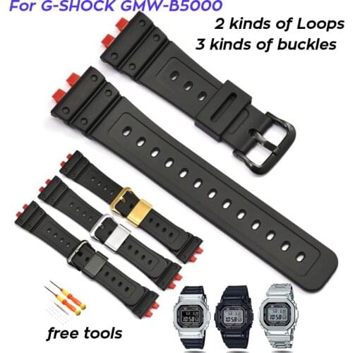 Waterproof Resin Strap for Casio G-SHOCK GMW-B5000 Stainless Steel Hoop Black Rubber Replacement Bracelet Band Watch Accessories