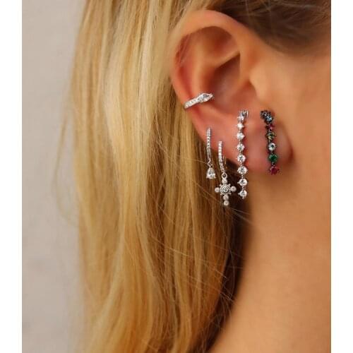 White rainbow cz cross charm minimal minimalist classic earring for girl women