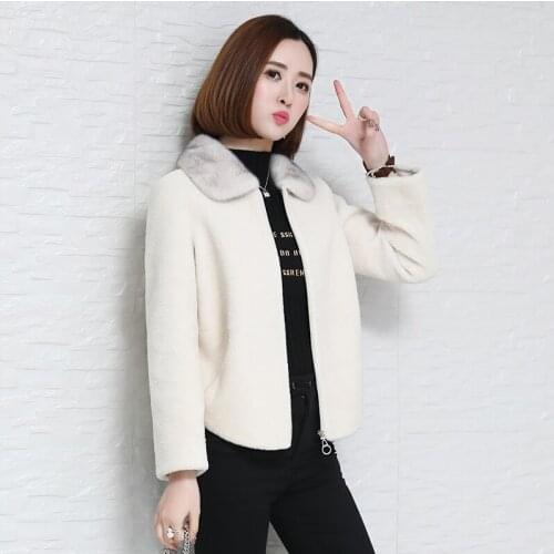 Winter Shearing Real Sheep Coat Mink Fur Collar Wool Jacket Women Clothes 2020 Manteau Femme HK99062 YY2229
