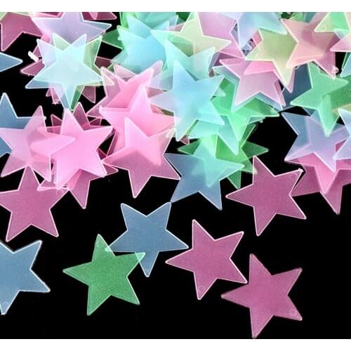 100pc/lot 3D Stars Fluorescent Plastic Wall Sticker Wallpaper Decorative Special Festivel Glow In Dark Luminous Home Decor Decal