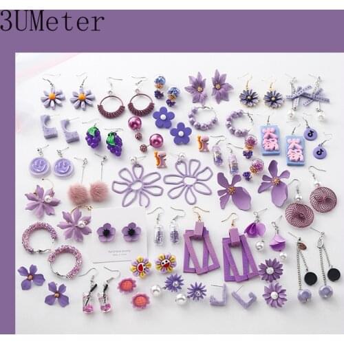 3UMeter 2019 New Romantic Purple Earrings Women Korean Flower Earring Cute Long Tassel Earrings Drop Gift for Girlfriend