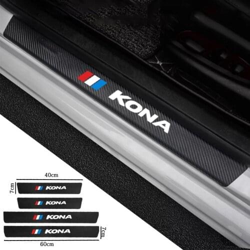 4Pcs Leather Carbon Fiber Car Door Sill Guard Protector Stickers Vinyl Decal For Hyundai KONA Accessories Car Styling Sticker