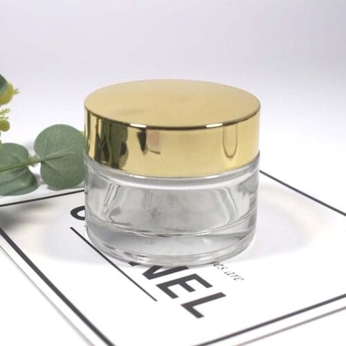 50pcs 50g cream glass jar clear glass container with gold black silver cap Cosmetic Packaging