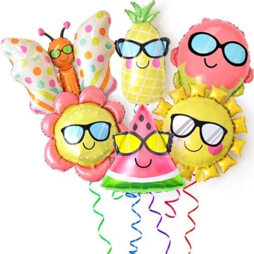 6pcs/lot Watermelon Butterfly Pineapple Sunflower Foil Balloon Ice Cream Fruit Model Balloon Summer Birthday Baby Party Decor