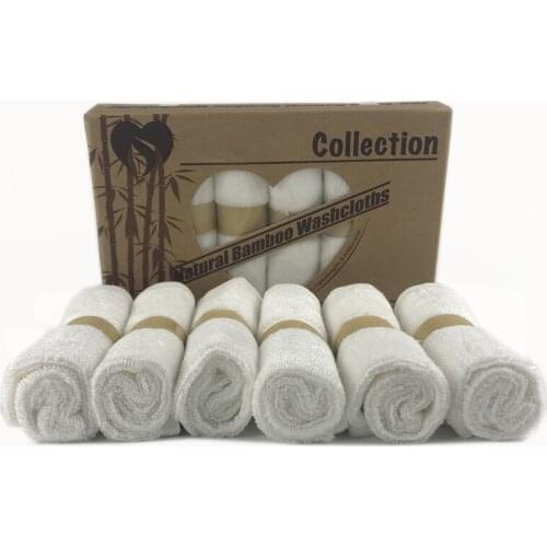 6 Pack/set per box premium bamboo Baby washcloths 100%bamboo fibre Natural baby towel Size 10"x10" white color