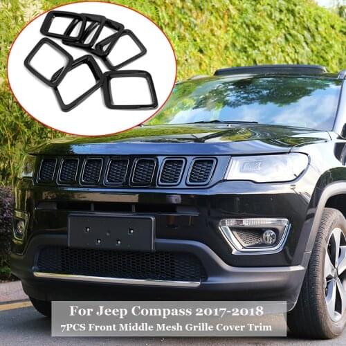 7PCS Bright Black ABS Car Front Grille Insert Grill Cover Trim For Jeep Compass 2017-2018 Car Mesh Grille Inserts Covers