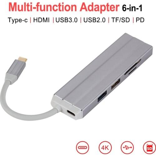 Type C HUB HDMI Adapter 6 in 1 For Macbook PC Laptop Charging Card Reader USB C Hub 3.0 Type-C Aluminium Converter