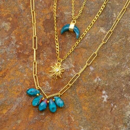 Bohemia Stone Pendant Necklace Apatite Pendant Necklace For Women Chains Jewlery