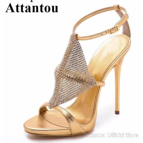 Fashion Cross Tied T-bar Straps Stiletto Heeled Open Toe Gold Silver Rhinestone Gladiator High Heel Sandals Summer Shoes Women