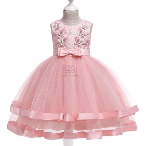 Girls Princess Kids Dress for Girls Tutu Flower Bow Embroidered Ball Gown Baby Girls Dresses Children Wedding Party Dress