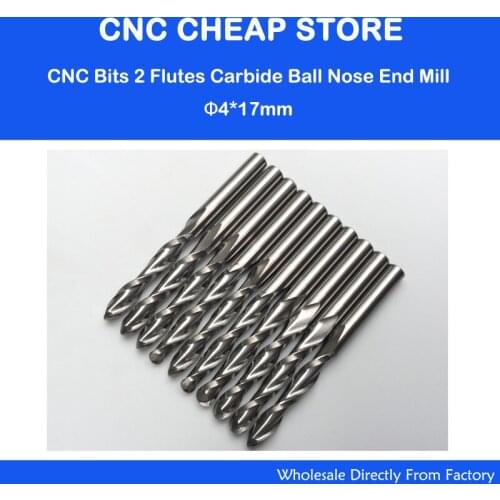 10Pcs 4mm CEL 17mm Shank 2 Flute Ball Nose End Mill Tungsten Carbide Spiral Cutter CNC Engraving Router Bits