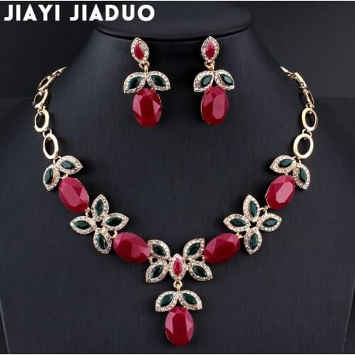 Jiayijiaduo New Wedding Party Jewelry Sets Retro for Indian Women Charm Wedding Dress Gold-color Necklace Set Earrings Sets