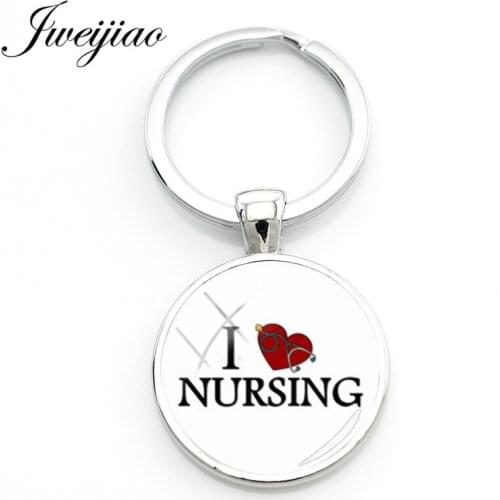JWEIJIAO Fashion I Love Nursing Keychain Medical Stethoscope Key Chain Rings Holder RN Nurses Doctors' Bag Pendant Custom SE51