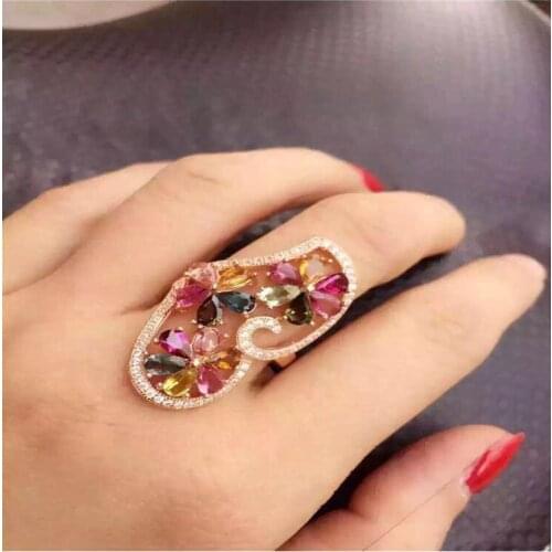 Tourmaline ring Natural real tourmaline 3*5mm *17pcs gemstone Per jewelry 925 sterling silver