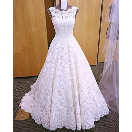 Lace Wedding Dresses for Bride 2021 A Line Scoop Neck Sleeveless Backless Bridal Gowns vestido de noiva