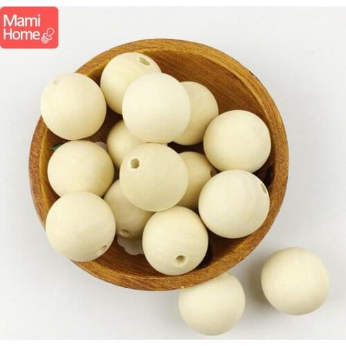 Mamihome 30mm 60pc Baby Nursing Room Decoration Wooden Beads BPA Free Organic Making Raw Balls Wall Pentand Garland DIY Teether