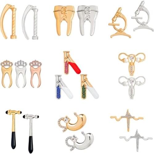 XEDZ Medical instruments brooches Experimental bottle Crystal uterus microscope scalpel stomach ECG tooth pins Gold popular pins
