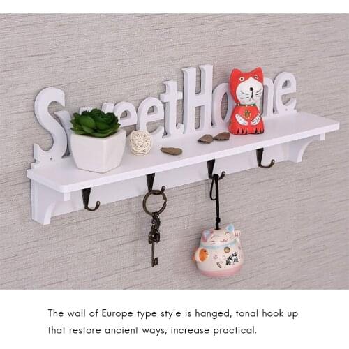 Sweet Home Wooden Wall Mounted Coat Hook Wall Hook with Shelf Keyboard and Four Hooks Home Decor