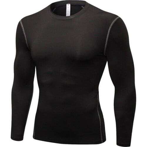 Mens Fitness Long Sleeve Rashguard T Shirt Bodybuilding Tight Compression Shirt Elastic Gym Sports Running Tops Cycling Clothing