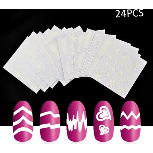 24pcs Nail Sticker Stick French Manicure Strip Geometric Nail Art Form Fringe Guides Sticker DIY Line Tips Nail Decoration White