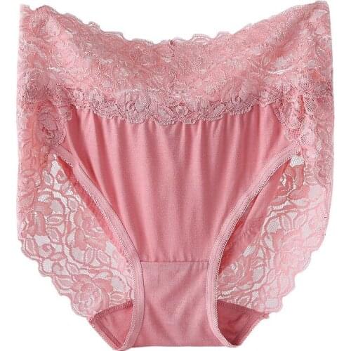New Plus Size High Waist Cotton Panties Women Sexy Lace Modal Briefs Big Large Size Panties Sale Hot Breathable female Underwear
