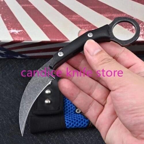 Bastin Cats Paw Claw Karambit D2 Stone Wash Fixed Blade G10 Handle Camping Hunting Tactical Survival EDC Multi Tool Knives