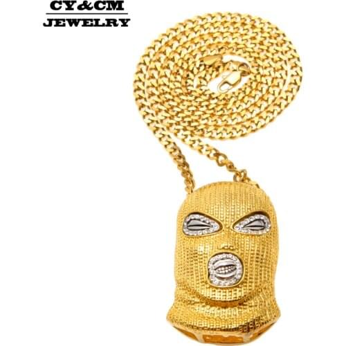 Against Terrorism Headgear Gold Silver Color Pendant Crystal Rhinestone Iced Out Necklace for Men Mask Hip Hop Jewelry Necklaces