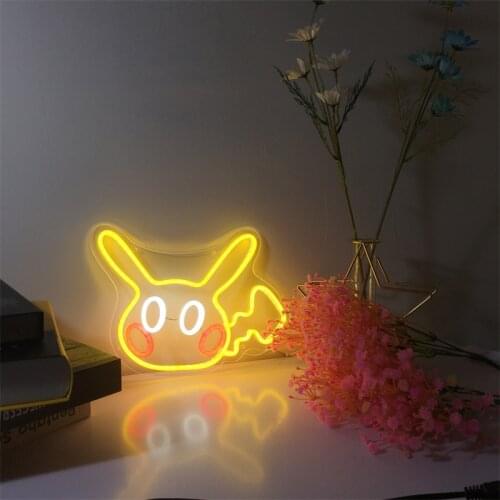 Pikachu Night Light Anime Neon Sign Custom USB Childrens Room Decor Kids Bedroom Led Lamp Home Wall 3D Personalized Decoration