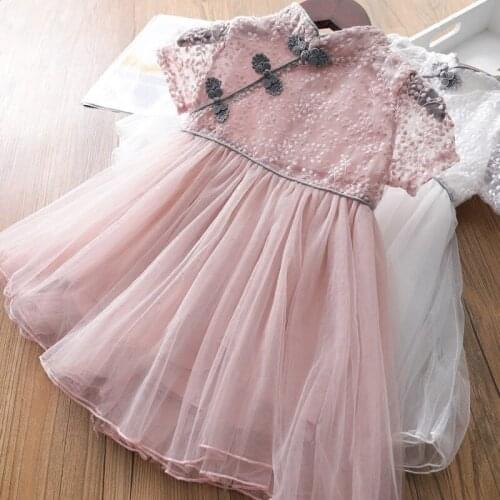 New Summer Chinese Style Qipao Baby Girls Dress lace Sleeve Children Clothing Party Lace Vestidos Costume Flower Kids Clothes