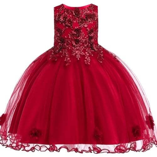 Princess Embroidered Sleeveless Dress Formal Pageant Girls Wedding Girls Dress for 3-10yrs Girls Party Costume Children Clothing