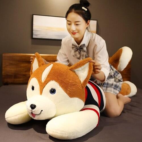 1pc 80cm Cute Lying Husky Shiba Inu Plush Toy Stuffed Animal Dog Soft Sleeping Pillow Lovely Gift for Kids Girls Kawaii Present