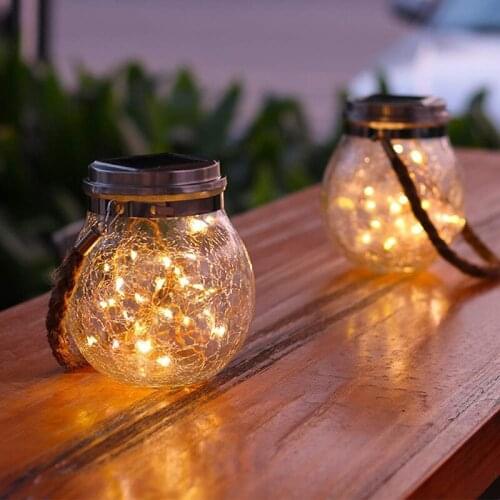 Solar Powered Indoor Outdoor Camping Light Glass Lampshade Warm White Colorful Light IP65 Waterproof Garden LED String Lamp