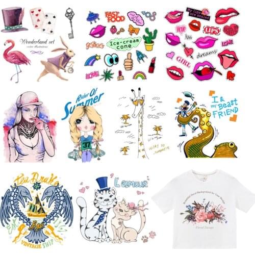 Iron-on Clothes Patches Snake Flamingo Lips Heat Transfers Vinyl Patch Children T-shirt DIY Clothing Magic Sticker Decals F