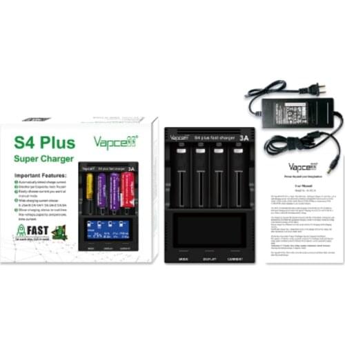 Vapce S4 plus 3A 4 slot total 12a discharger/capacity test/repiar EU/US/UK/EU plug fast charger for 20700 21700 PCB batteries