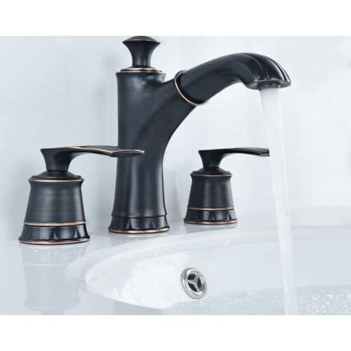 Three Hole Pull Out Basin Faucet Brass Deck Mounted Bathroom Sink Faucets Double Handle Hot And Cold Water Bathtub Shower Tap