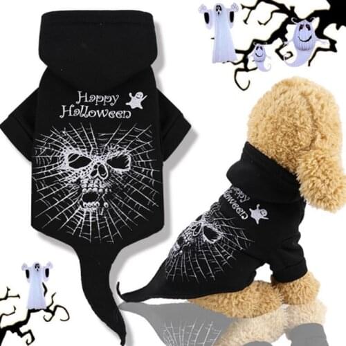 Funny Cute Halloween Cosplay Dog Clothes Hooded 2-Legged Black Skeleton Costume for Chihuahua French Bulldog Pets Outfits