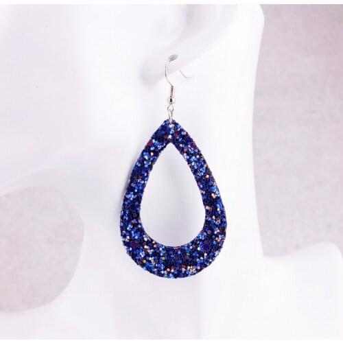 Hot New Arrival Cut Out Hollow Glitter Leather Teardrop Earrings for Women Colorful Waterdrop Earrings