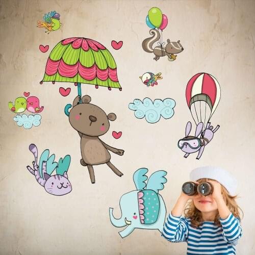 Animal umbrella bear elephant decoration wall child wall stickers kids bedroom nursery room bed