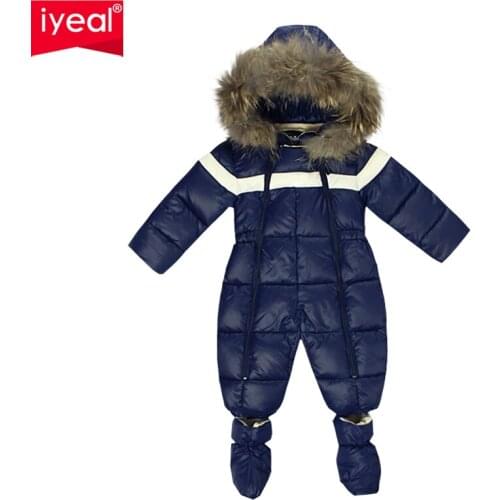 IYEAL Infant Baby Boys Girls Winter Snowsuit Coat Romper Hoodied Natural fur Outwear Toddler Jumpsuit Down Cotton Coat Jacket