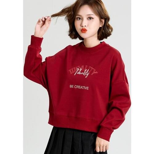 Winter Womens Letter Printed Pullover Casual Fashion O-Neck Velvet Thicker Women Sweatshirt Loose Trendy Cute Long Sleeve Top