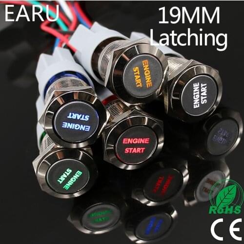 1pc 19mm Waterproof Stainless Steel Metal LED Latching Power Push Button Switch Racing Car Auto Motorcycle Engine Start Starter