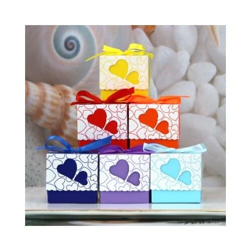 100 pcs/lot Casamento Candy box/Bombonera/candy jar, candy packaging/wedding gift/cart/chocolate box, heart bonbonniere 6 color