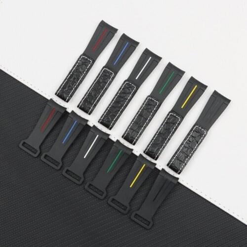 20mm New Black Curved End Leather Silicone Rubber Watchband For Role Daytona Submariner DEEPSEA GMT Omega SEAMARSTER Strap